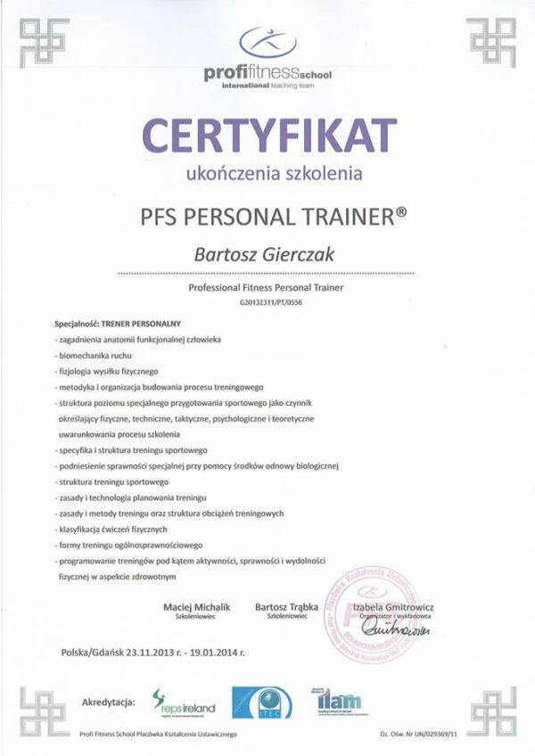 PFS personal trainer 1z2